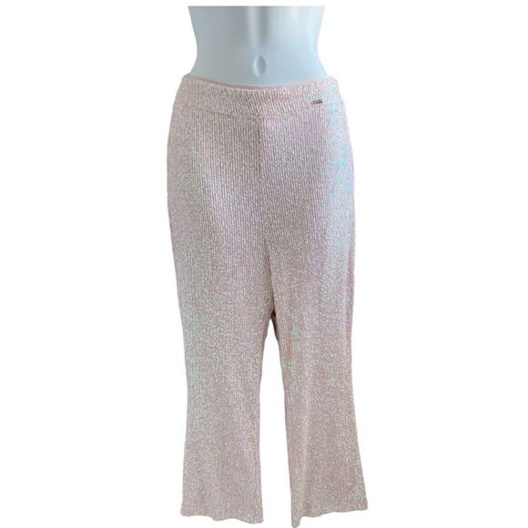 NAULY GLAMOUR Sequined Pink Iridescent Ankle-Length Pants Size IT 42 USA M - Picture 1 of 11